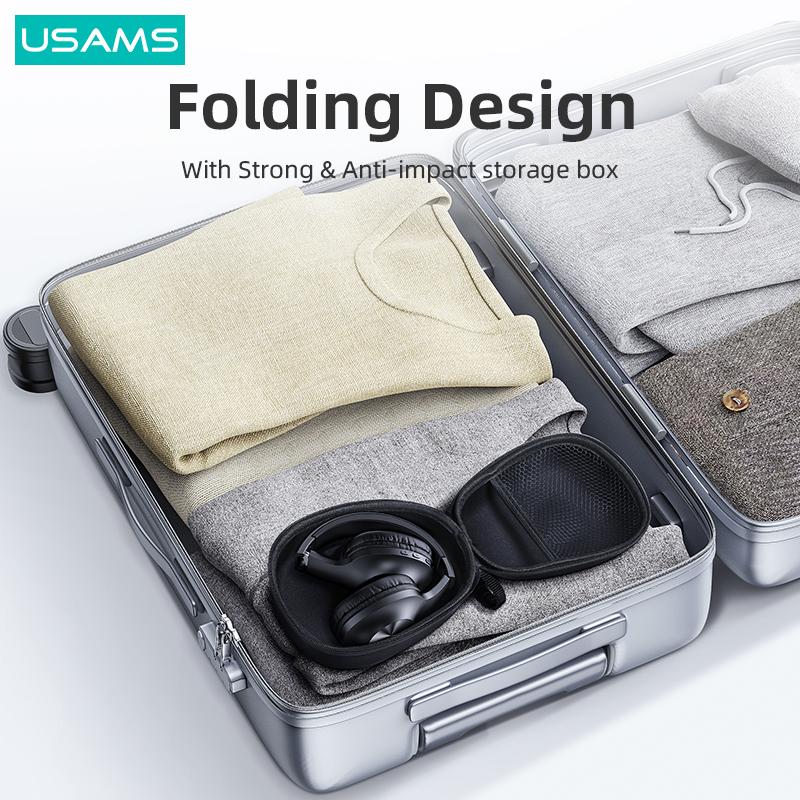 USAMS TWS Bezdrátová sluchátka Bluetooth 5.0 přes uši HIFI stereofonní sluchátka s hlubokými basy Skládací sluchátka s výdrží baterie 100 hodin pro iPhone Android