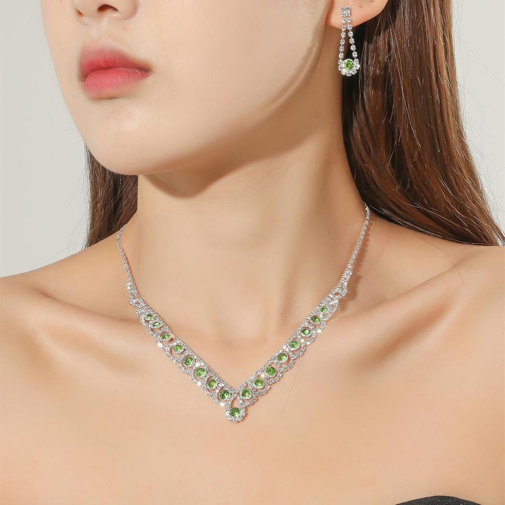 European & American Style Rhinestone Clavicle Necklace and Earring Bridal Jewelry Set