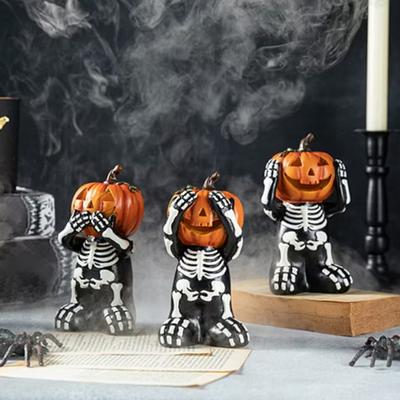 Halloween Decoration Skeleton Pumpkin Shape Statues Resin Gothic Decor Home Party Festival