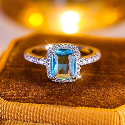 Luxury Female Light Blue Zircon Stone Engagement Ring Charm Silver Color Wedding Jewelry For Women