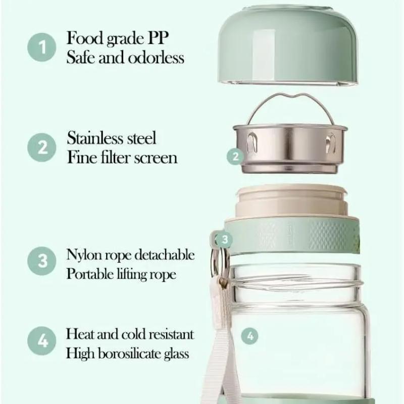 360ml Borosilicate Glass Coffee Cup Mini Quick-Open Portable Glass Mug Filtered Water Bottle for Travel and Sports