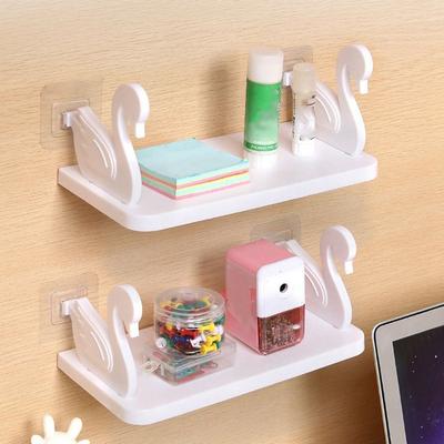 Creative Plastic Swan Shelf Self-Adhesive White/Grey Floating Shelf No Punch Wall Mounted Bathroom Storage Rack Kitchen