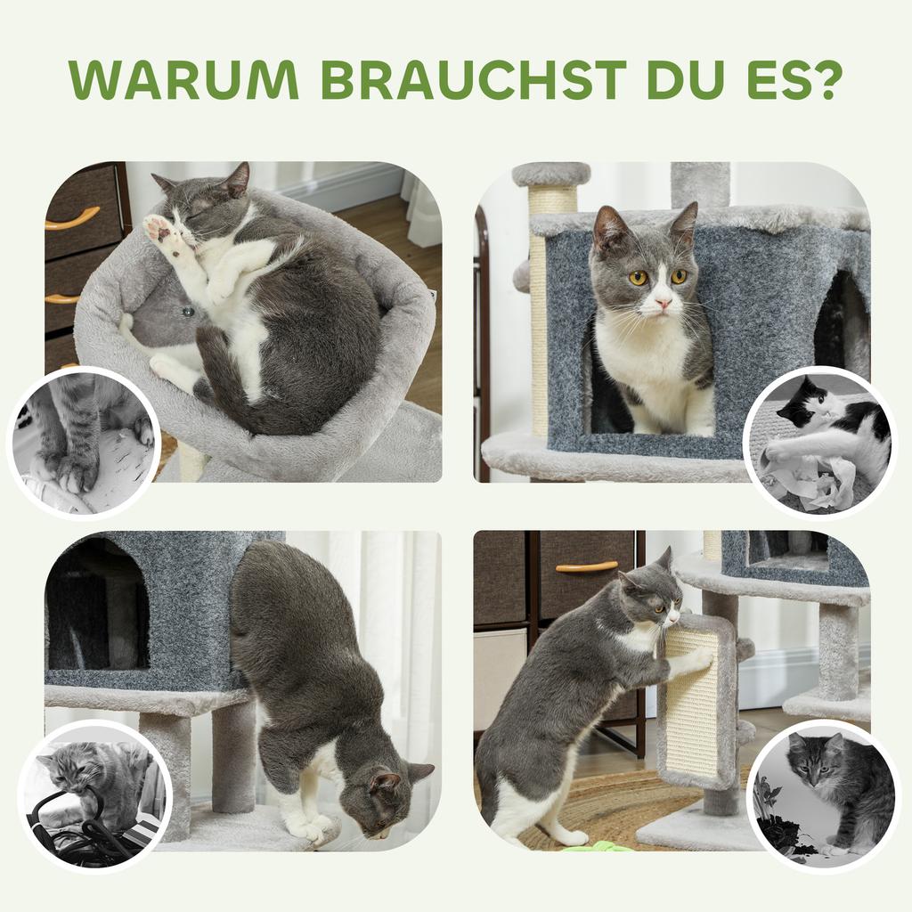 Cat Tree 104 cm Cat Tower with Cat Cave Bed Sisal Scratching Posts Scratching Board Plush Balls for Cats up to 5 kg Light Grey