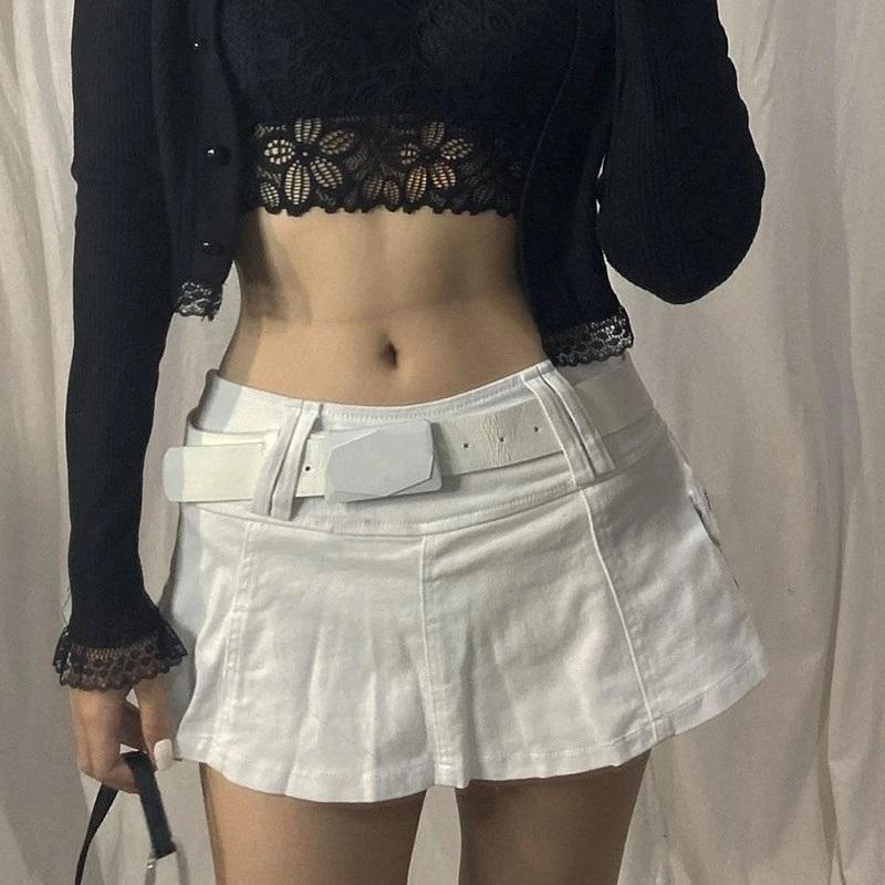 Goth Micro Skirts Low Rise Black Pocket Patchwork Skirt Aesthetic Outfit Vintage Harajuku Streetwear Style