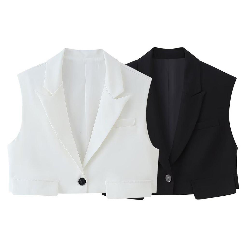 2025 Spring Women's Fashion: European-American Style Flap Detail Cropped Tank Top