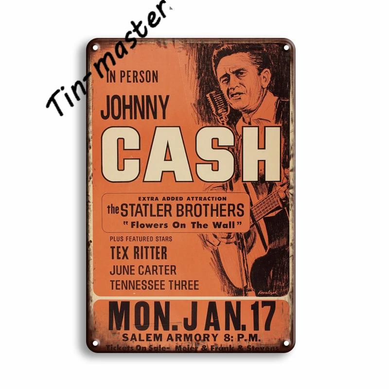 Rock N Roll Metal Poster, Tin Sign, Vintage Johnny Cash, Retro Plaque, Pub, Bar, Man Cave, Home Decoration Plates