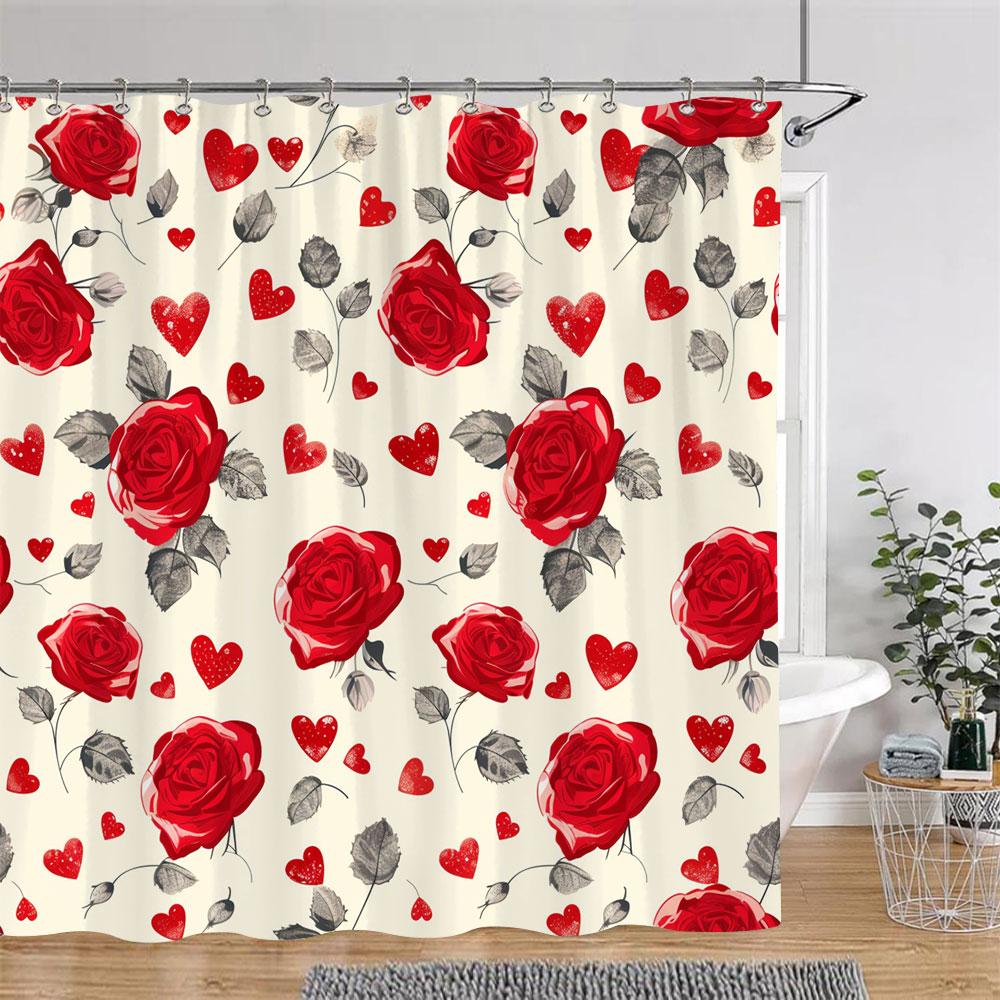 Pretty Roses Shower Curtain Mysterious Purple Flower Butterfly Valentine's Gift Polyester Bath Curtain Bathroom Decor with Hooks