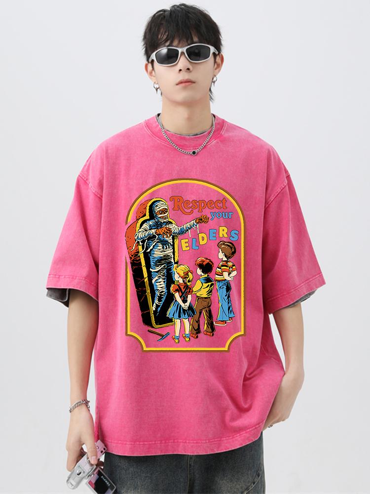 Respect Your Elders Mummy Funny Washed Retro Men Tee T Shirt Cotton T-Shirt Casual Breathable Clothes Oversize Short Sleeve