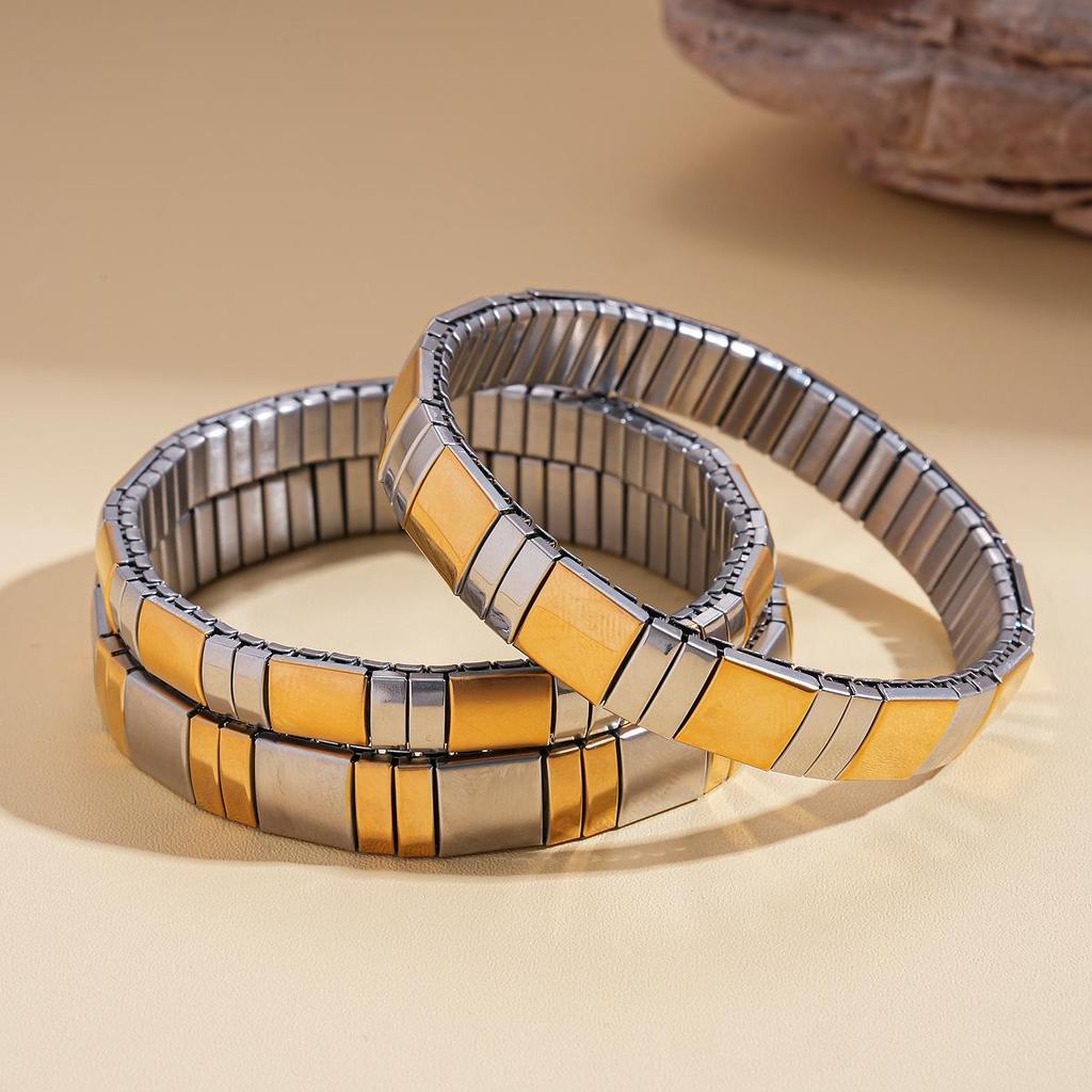 European-American Stainless Steel Spliced Square Rectangular Bracelet - Versatile Fashion Jewelry for Women