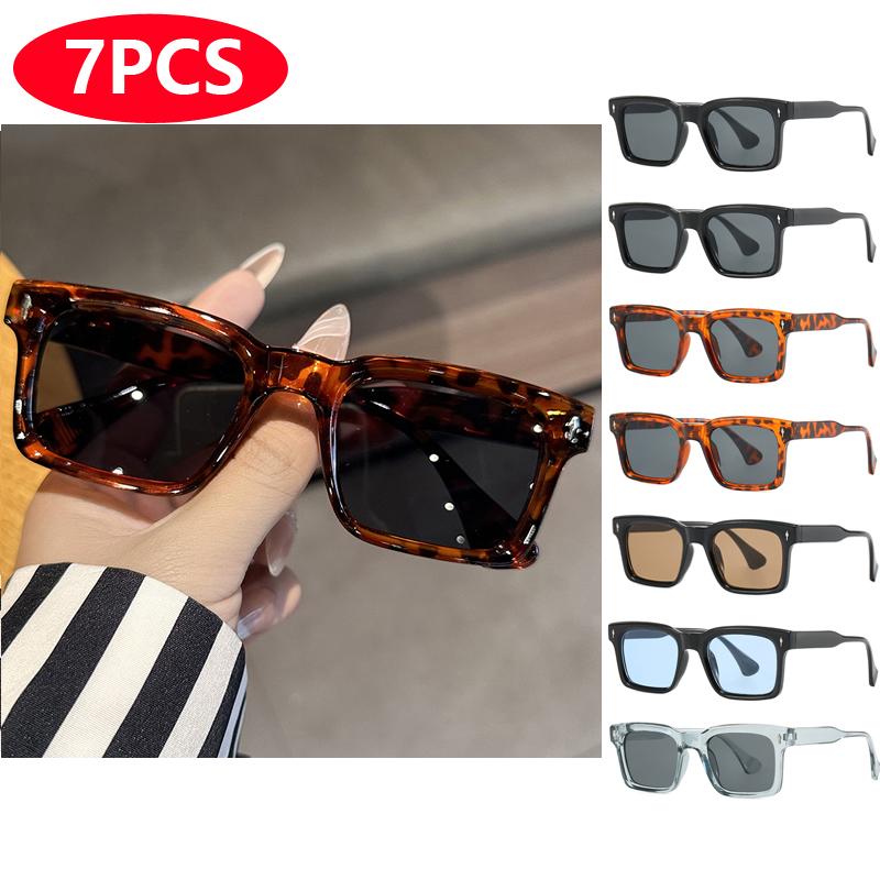 7pcs Rectangular Sunglasses Female Male INS Style Luxury Brand Design Square Sun Eyeglasses Vintage UV Resistant Eyeglasses Unisex