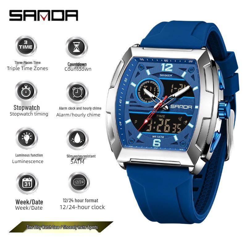 Sanda Waterproof Multi-Functional Sports Watch with Detachable Strap and Luminous Display for Students and Mountaineers