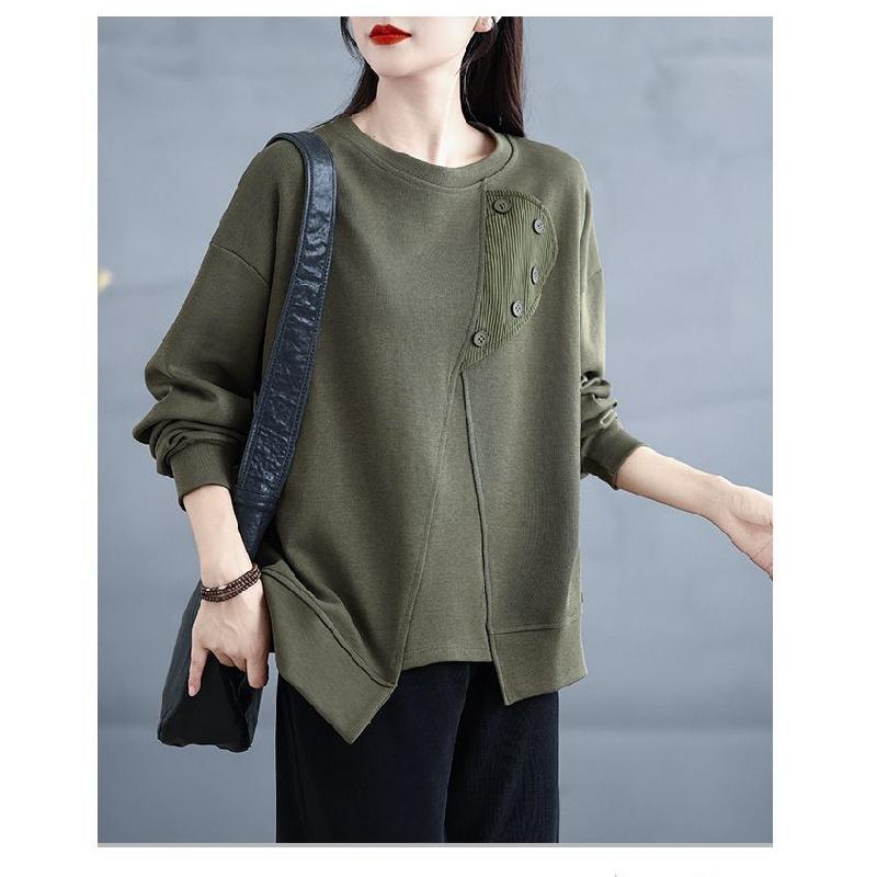 2026 Spring and Autumn New Loose Sweatshirt for Women, Solid Color, Casual Style, Versatile Irregular Top