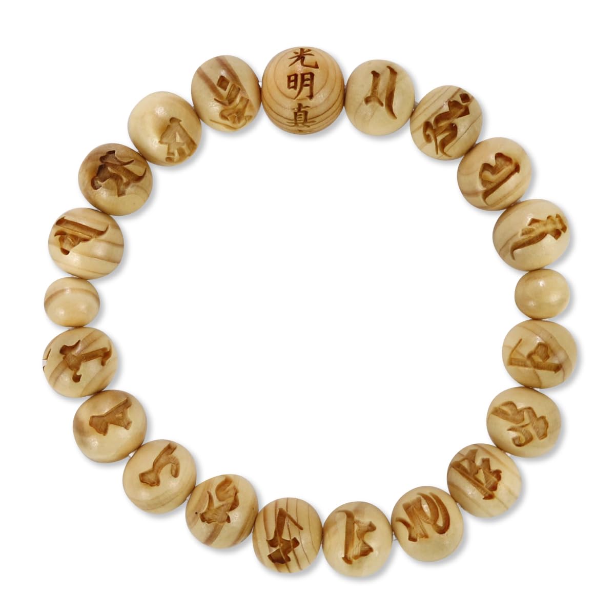 

Браслет из резных бусин 10 мм Мантра Комё из кипариса Коя [Хотокудо], (18см)