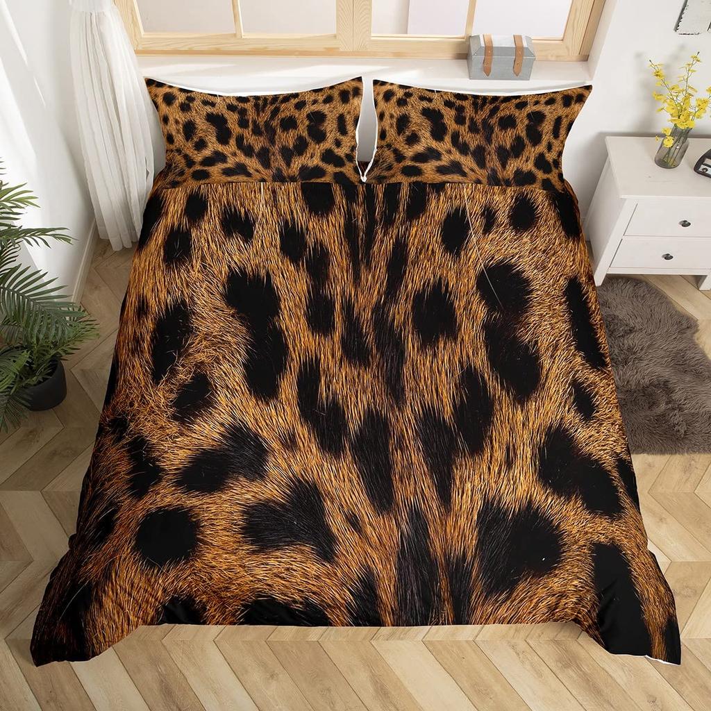 Animal Fur Pattern Duvet Cover Set Tiger Lion Cow Leopard Polyester Comforter Cover With Pillowcase King Queen Size Bedding Set