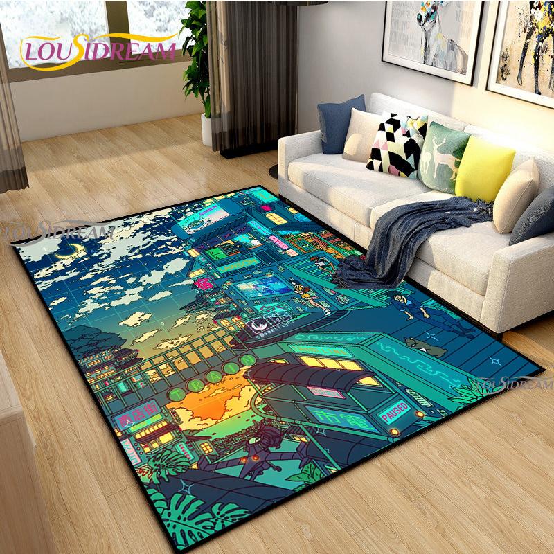 Japanese Anime Night Scene Rugs Child Game Floor Mat Alfombra Cartoon Carpets Modern Home Living Room Decor Washable Floor Rug