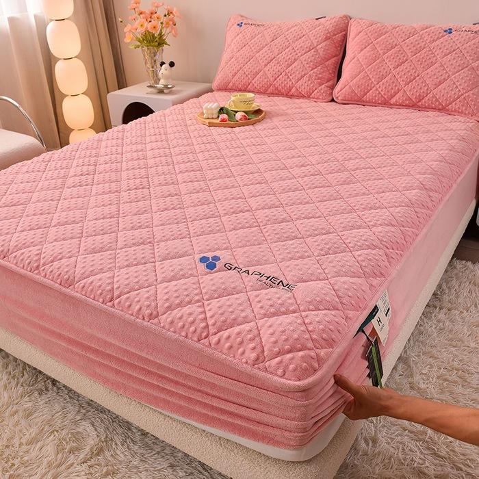 New Graphene Milk Fleece with Cotton Fitted Sheet, Warm and Fast Heating Bedcover, Home Simmons Protective Cover
