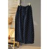 Women's New Stitched Elastic High Waist Pocket Printed Drawstring Nine-Point Retro Casual Pants