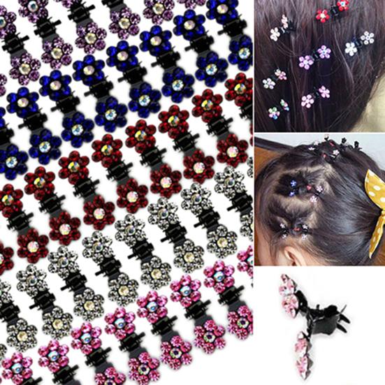 12 Pcs Bride Crystal Flower Mini Hair Claw Clamp Hair Clip Pin Hair Accessory