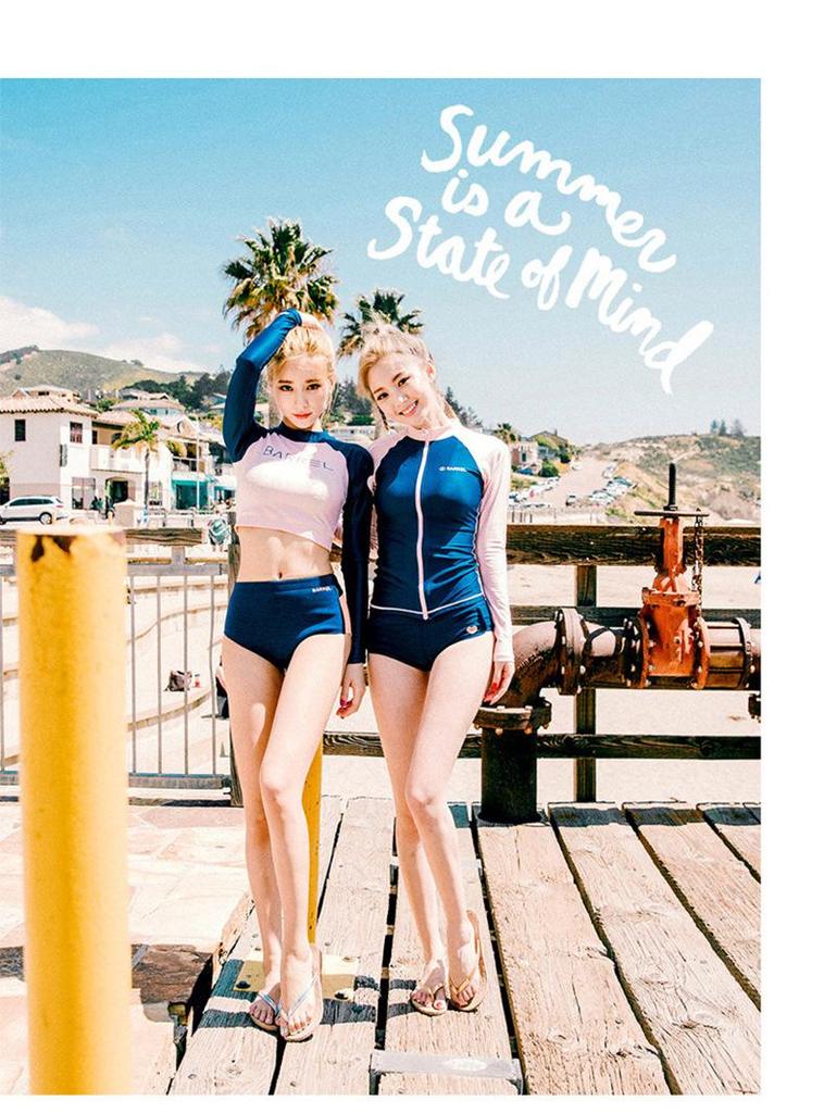 Korean-Style Women's Two-Piece Surfing Suit: Long Pants & Long Sleeve, Quick-Dry Sun Protection for Diving, Snorkeling, and Jellyfish Safety.
