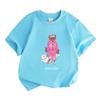 Kids Unisex 100% Cotton Crew Neck Short Sleeve T-Shirt, Cute Cartoon Bear in Pink Tracksuit with Pet Dog Print Casual Soft Tee for Boys Girls Daily We