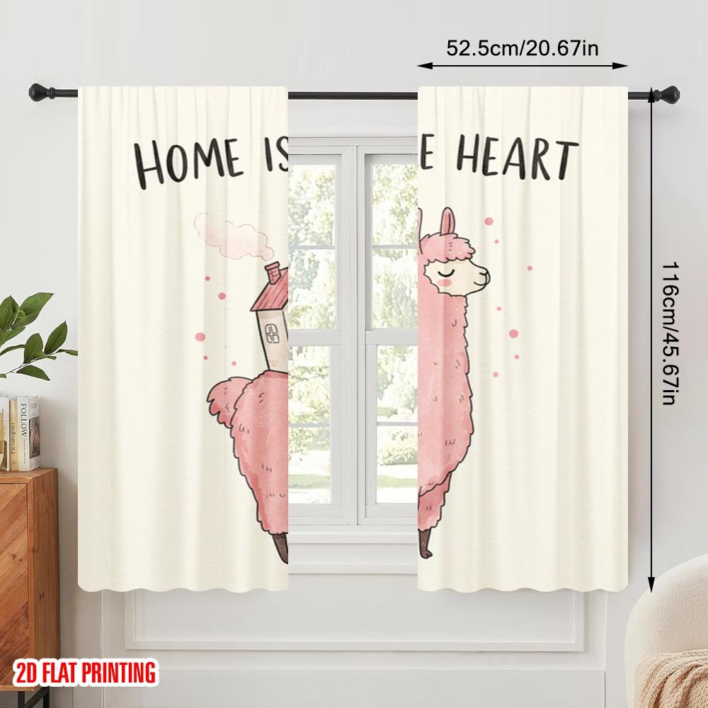 2pcs 2D Flat Printing Drapes Cute Llama Home Heart Polyester Without Electricity Festive Holiday Use for Outdoor Holiday