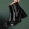Women's High Heels 2025 New Fashion Bow Elegant Short Boots French Thick Sole Square Heel Wedding Shoes Slim Boots