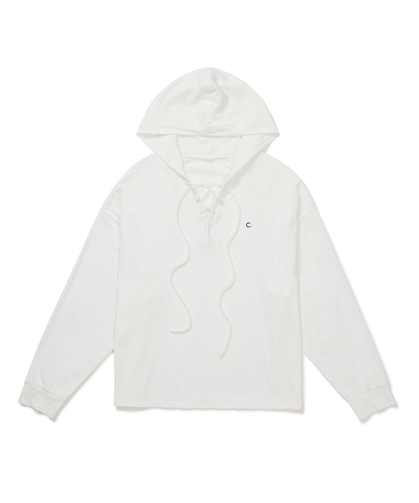 CLOVE [26Sm Clove] Deep V Lace-Up Cotton Top (White)
