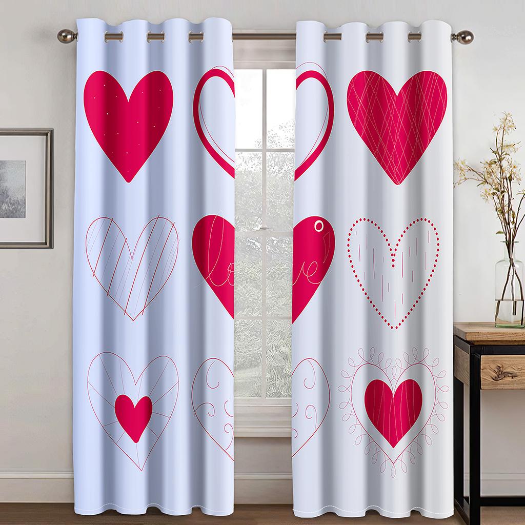 3d Curtains Love Pattern Colorful Red Peach Heart Curtains Balcony Living Room Window Decorative Curtains 2 Panels
