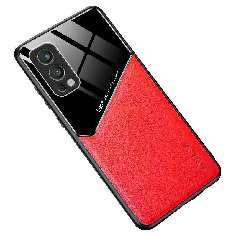 For OnePlus Nord 2 5G Case Leather+TPU+PC Smartphone Cover with Car Mount Metal Sheet