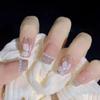 24Pcs Cute Short Square Press On Nails Cat Eye Glitter Diamond Full Cover Artificial Nail Tips For Girls