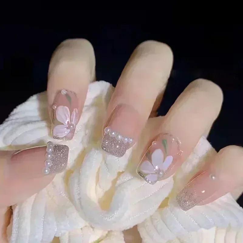 24Pcs Cute Short Square Press On Nails Cat Eye Glitter Diamond Full Cover Artificial Nail Tips For Girls