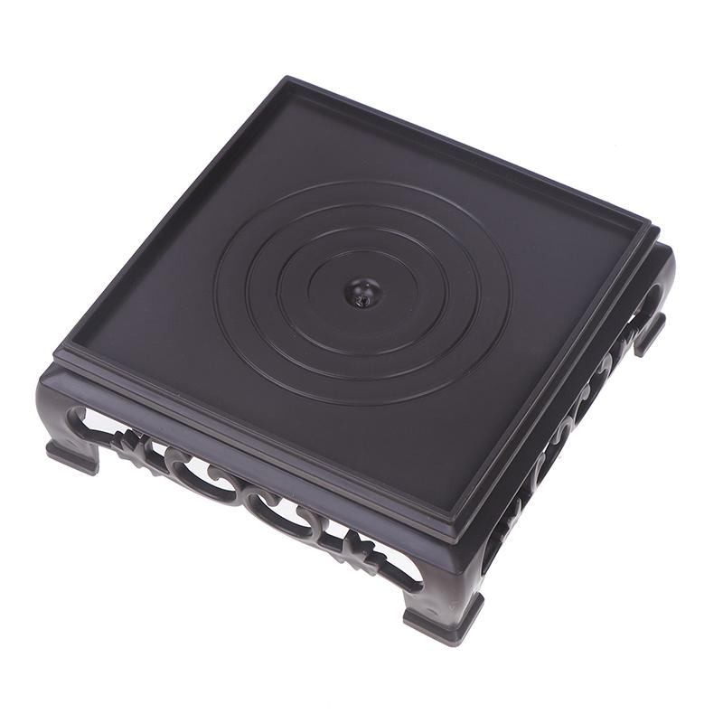 Deep Brown Carving Wooden Look Plastic Base Tray Flowerpot Holder Round Square Multi-Functional Teapot Vase Fish Tank Base