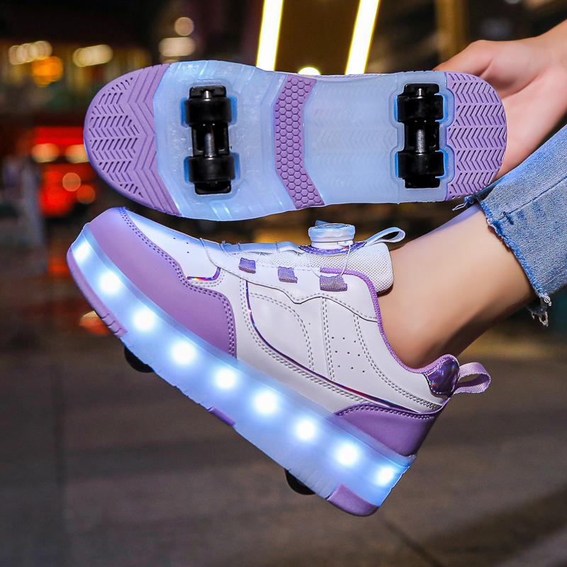 Scarpe da corsa a quattro ruote per bambini Scarpe basse staccabili Ricaricabili USB Luminose Scarpe sportive Ragazze Pattini a rotelle Scarpe da ragazzo