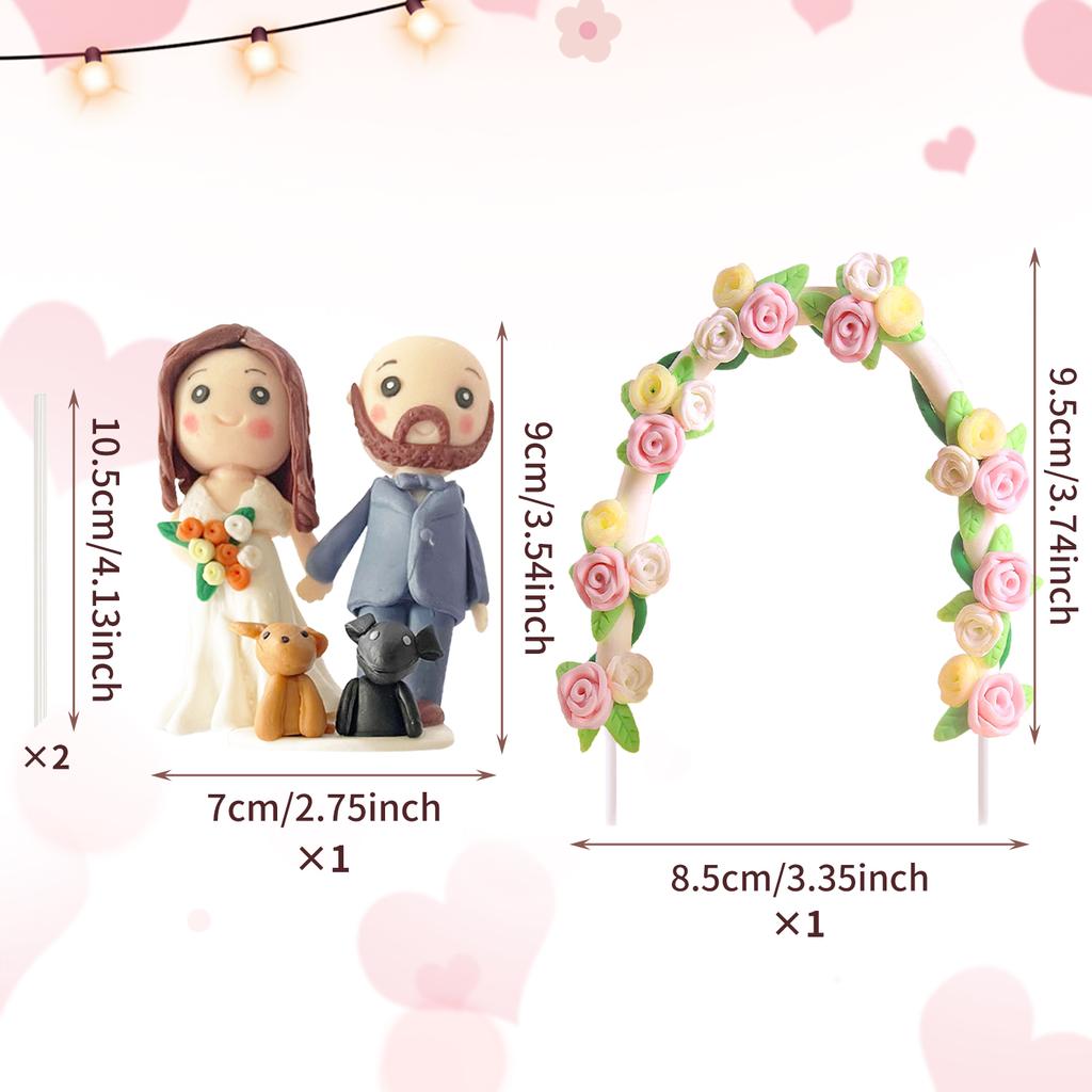 Flower Wreath Arch Bride & Groom Wedding Cake Topper Romantic Wedding Party Cake Decoration Adorable Figurine Craft Gift