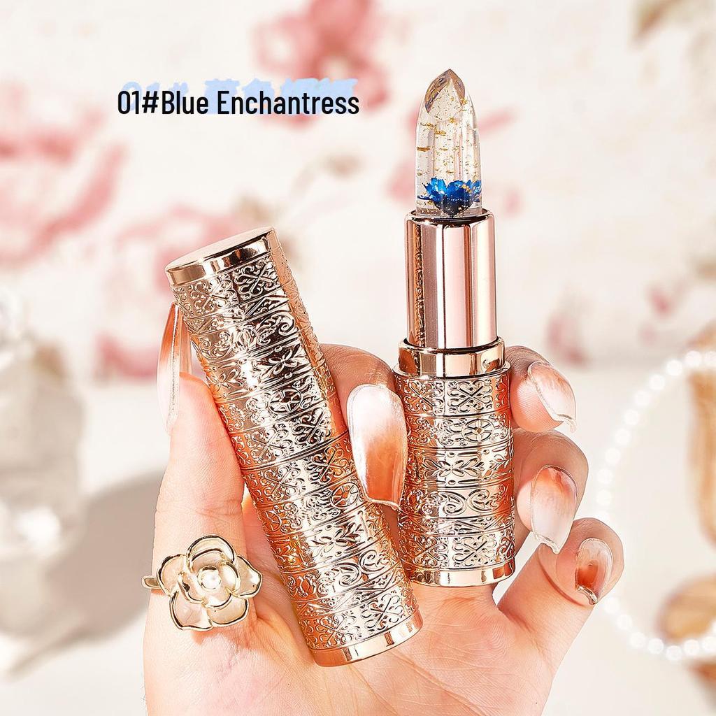 Petal Flower Color-Changing Jelly Lipstick with Gold Foil: Non-Stick, Long-Lasting, Moisturizing Formula.