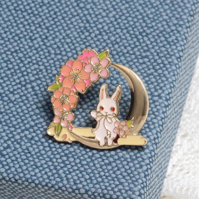 Lovely Cute Bunny Hard Enamel Pin Fashion Cartoon Animals Pastel Cherry Blossoms Brooch Medal Jewelry Gift