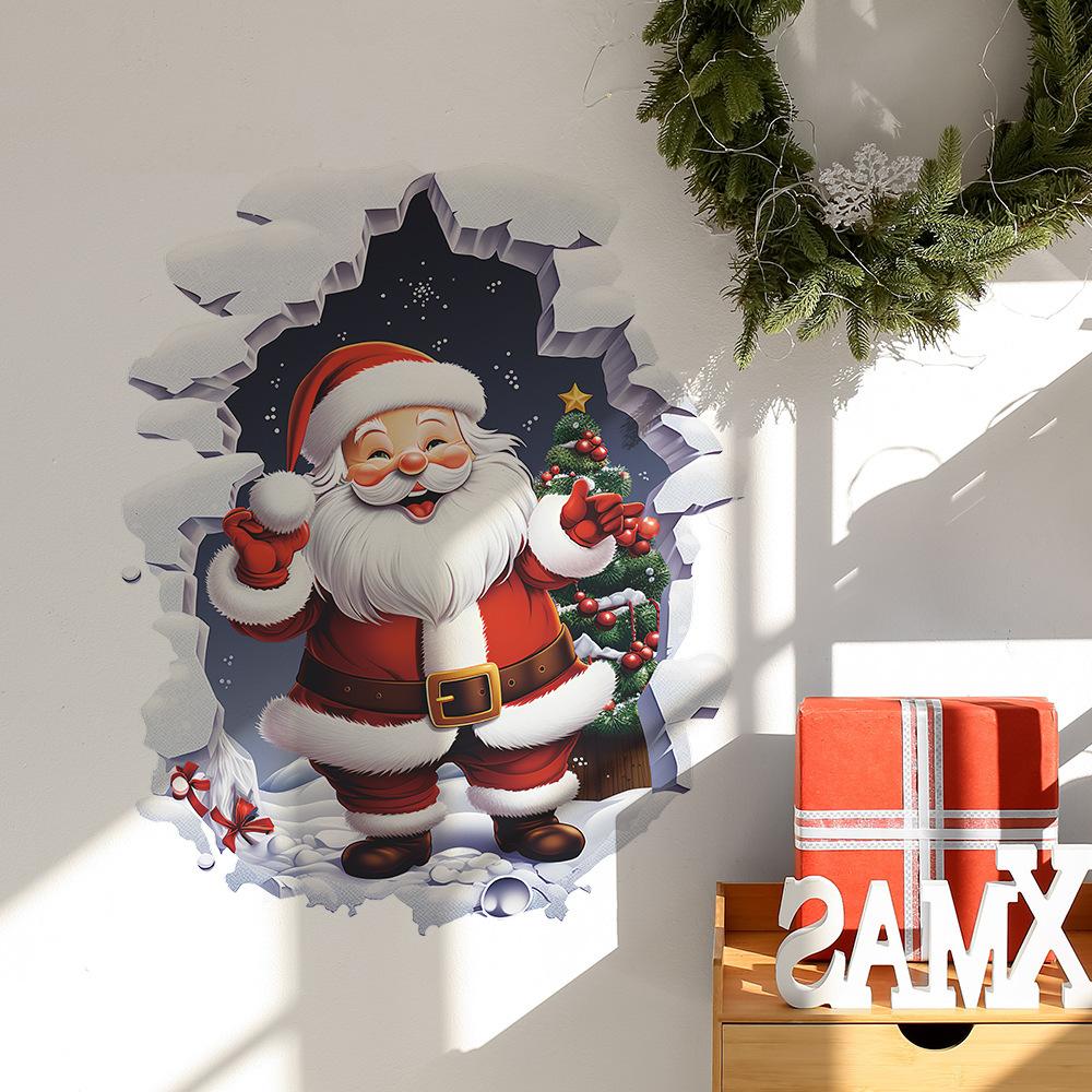 1sheets Santa Claus Christmas Wall Sticker Gift for Kids Baby Rooms Unique Xmas Decor Removable Vinyl Decal Breaking Brick Wall