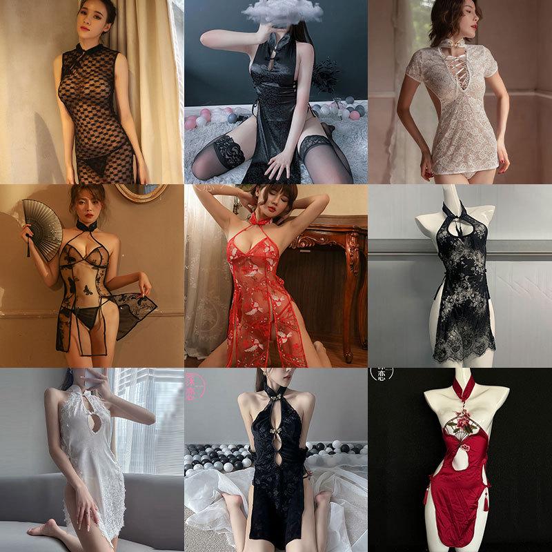 Mulan Retro Print Cheongsam Pajama Set - Sexy, Slim, High Slit, Bodycon Lingerie In Ancient Style