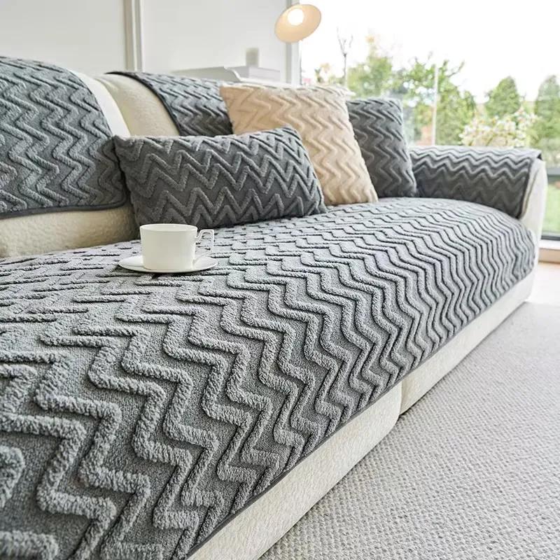 

1шт волнистый полосатый плюшевый диванный коврик подушка противоскользящий утолщенный диванный коврик полотенце сплошной цвет угловой диванный чехол для декора гостиной A 70x70