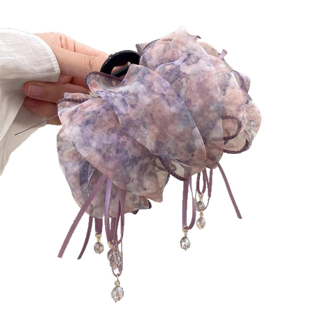 Fluffy Bubble Gauze Large Claw Clip for Women - Thin, High-End Style Shark Hair Bun Clip