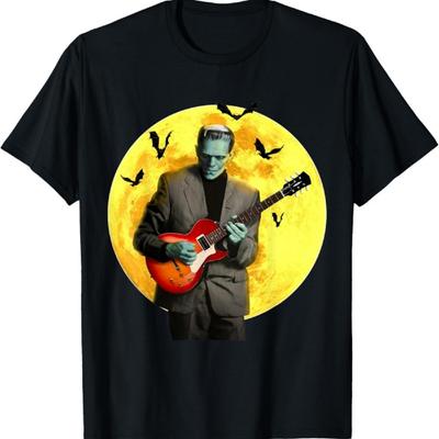 Frankenguitar Frankenstein Plays Electric Guitar Halloween T-Shirt