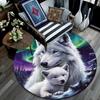 Weißer Wolf Runder Teppich, Teppich für Wohnzimmer Schlafzimmer Sofa Spielzimmer Dekor, Rutschfeste Bodenmatte