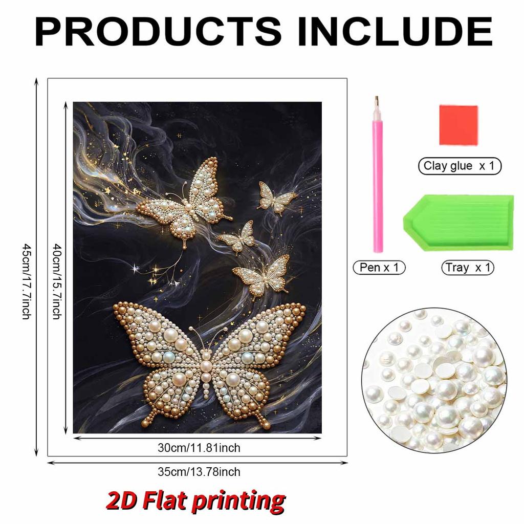 DIY Diamond Art Pearl Painting Kit for Adults, Dancing Butterflies Shaped Pearl Art Painting Wall for Home Office Decor Handmade Gift