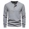 Waffle Henley T-Shirt Men Long Sleeve Basic Breathable Men's Tops Tee Shirts New Autumn Casual Solid Color Button T Shirts