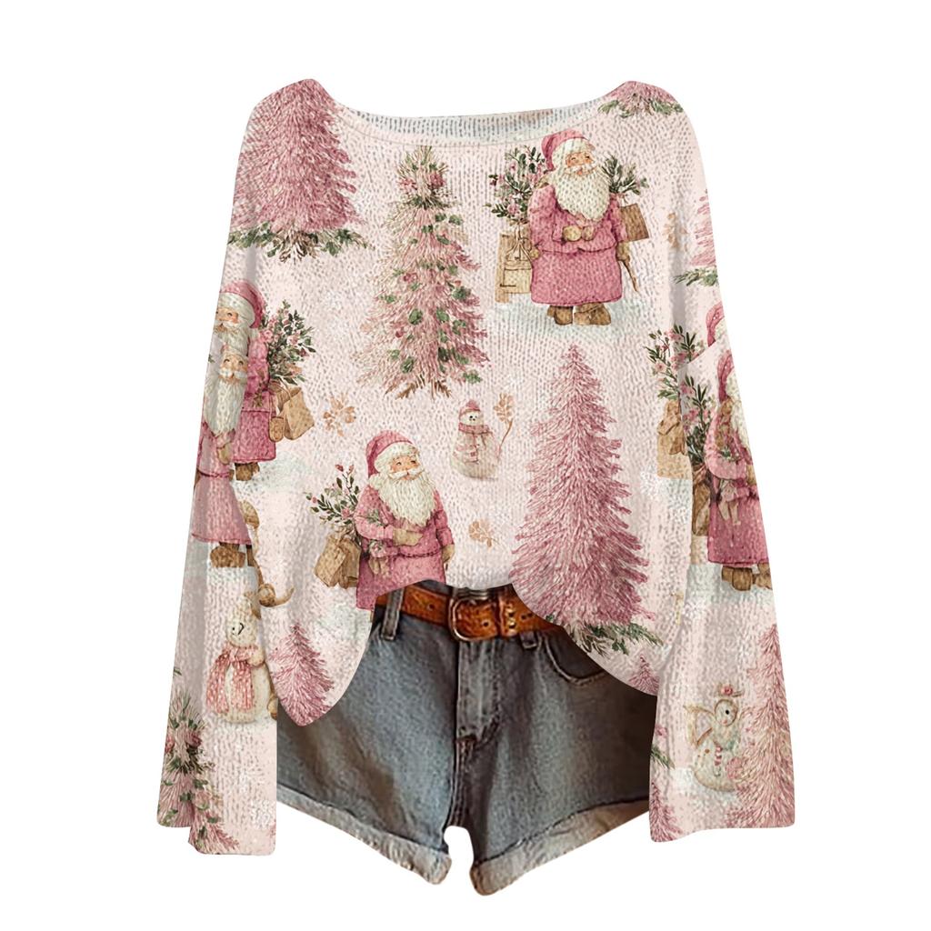 Womens  Fall Sweaters Long Sleeve Print Tops Pullover Sweaters Loose Dressy Casual Basic Clothes