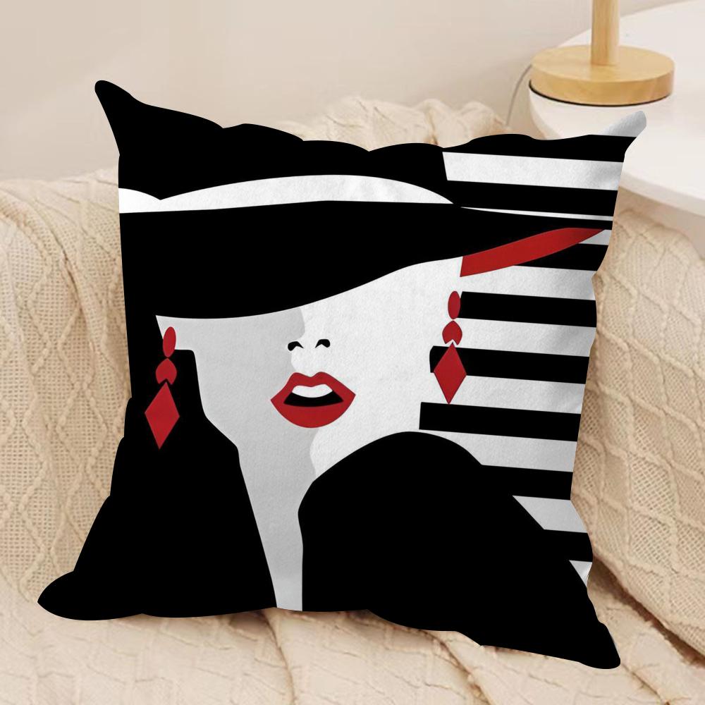 Vantage  Elegant Lady Cushion Cover Soft Plush Fabric Double-Sided Printed Sofa Cushion Cover for All Seasons Home Decor Gift