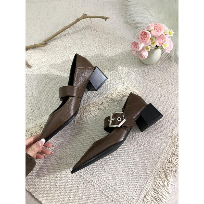 

2025 spring and autumn new retro pointed Mary Jane small leather shoes British and Korean version loafers thick heels children 39 коричневый