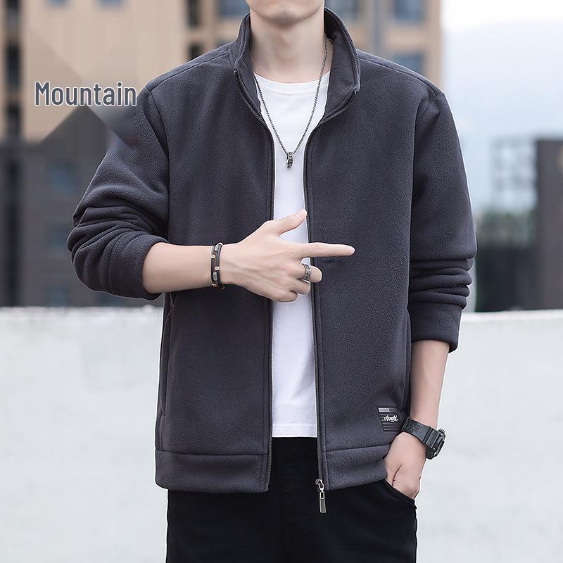 Мужской весенне-осенний кардиган-худи с воротником-стойкой из шерпы XL