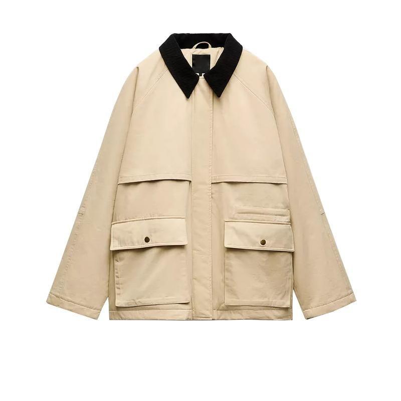 Fall and Winter New Loose Single-Breasted Corduroy Collar Quilted Long Sleeves Cotton Jacket Outwear 4749736