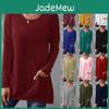 Damen Herbst Neue Größe Plus Lässig Locker Einfarbig T-Shirts Rundhals Langarmshirts Oberteile Tasche